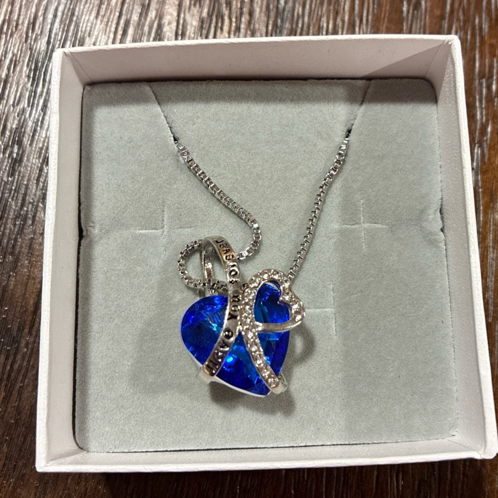 Swarovski Blue Heart Necklace with Silver Accents
